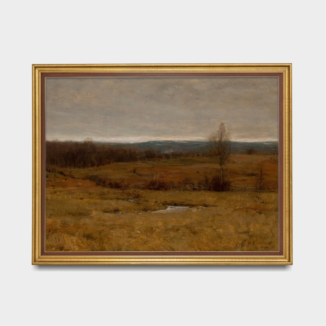 Vintage Autumn Moor Golden Field Lone Tree Moody Landscape Poster - Image 3
