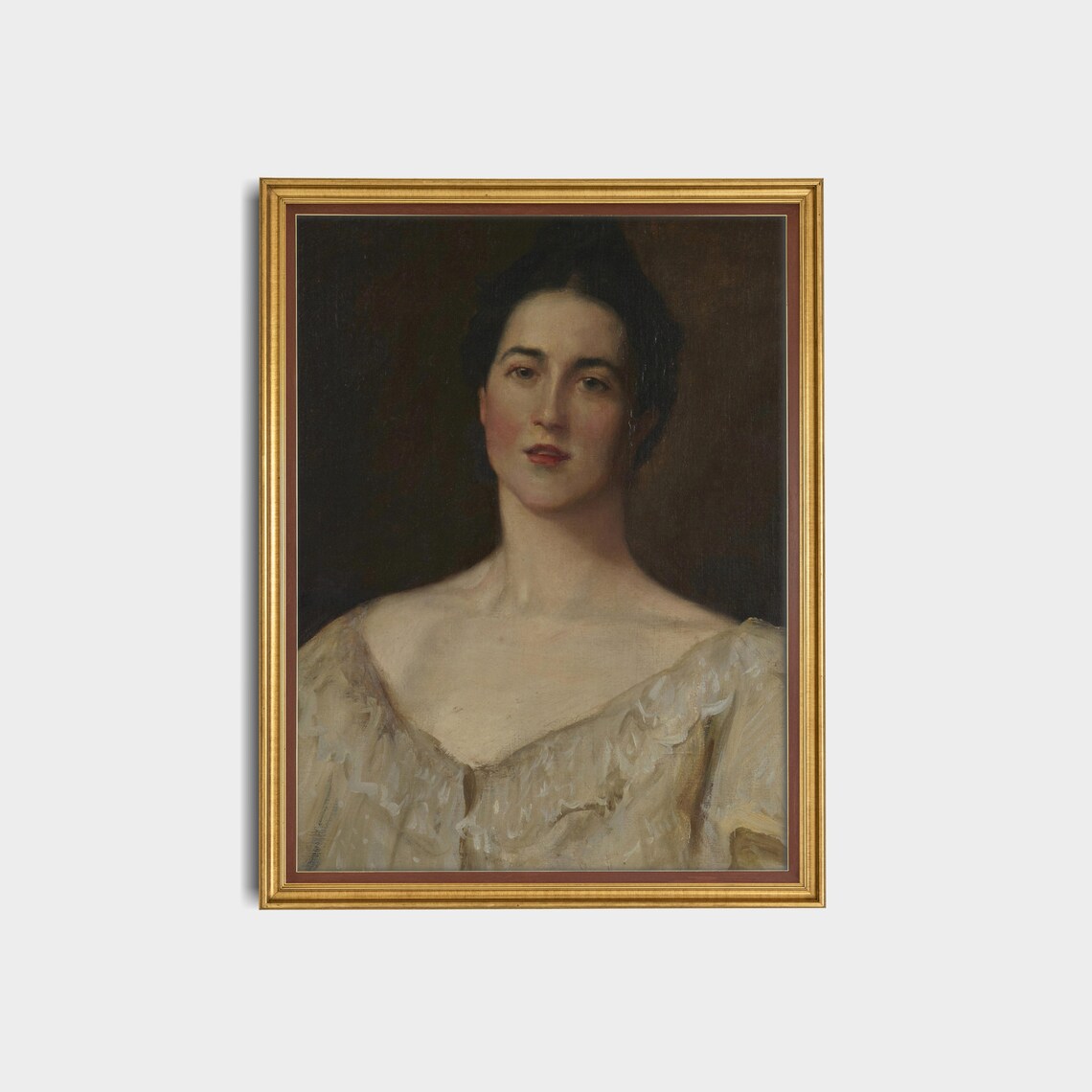 Woman in a White Dress Antique Victorian Oil Portrait Poster - Image 2