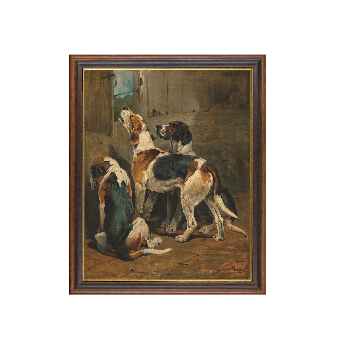 Vintage Foxhounds Art Print, Rustic Animal Painting