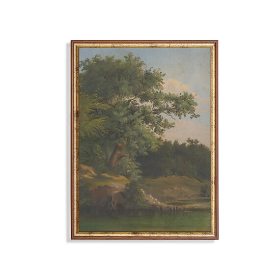 Mailed Print Vintage Landscape Tree Forest Painting Antique Art Print Vertical Wall Art Farmhouse Wall Decor Physical Prints