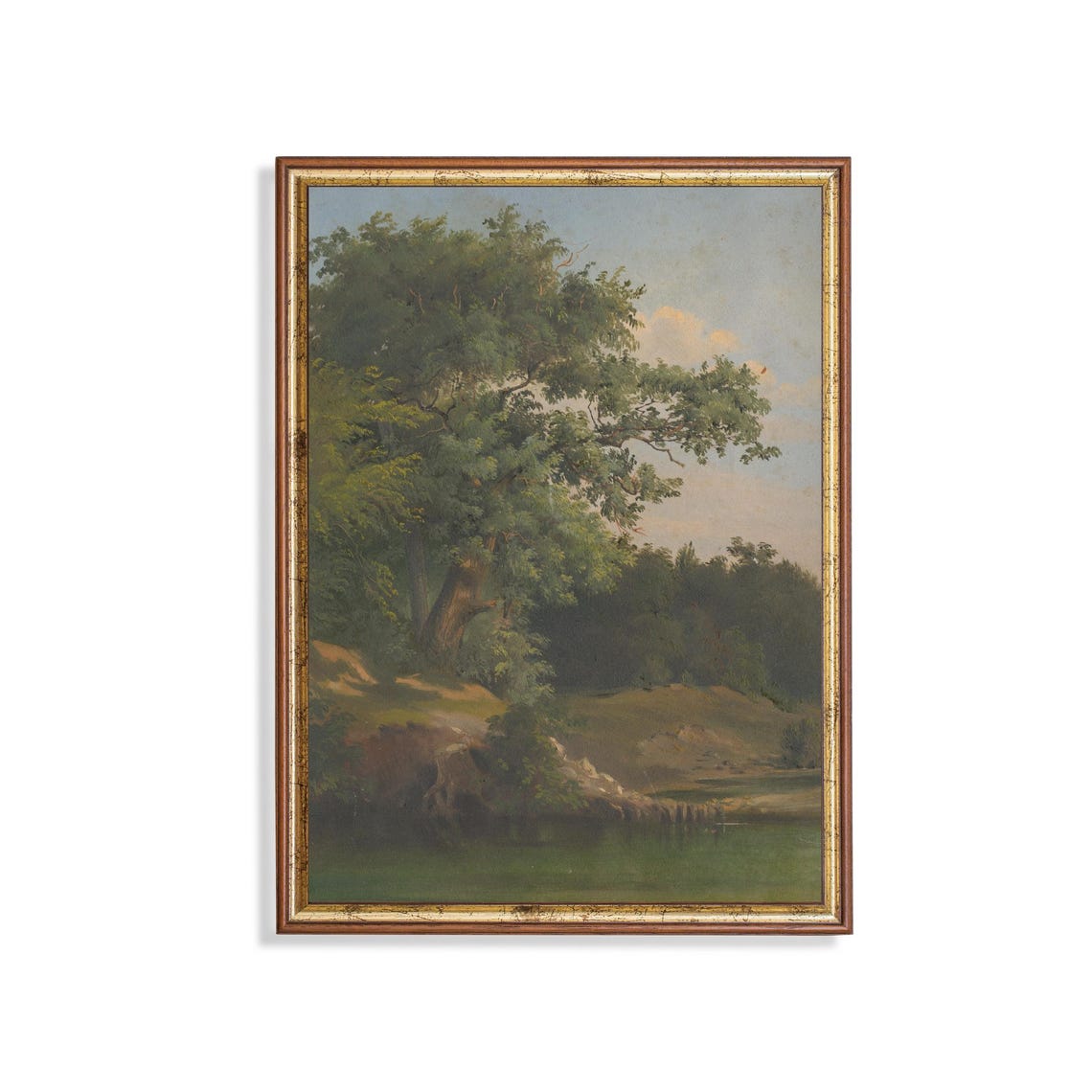 Mailed Print Vintage Landscape Tree Forest Painting Antique Art Print Vertical Wall Art Farmhouse Wall Decor Physical Prints