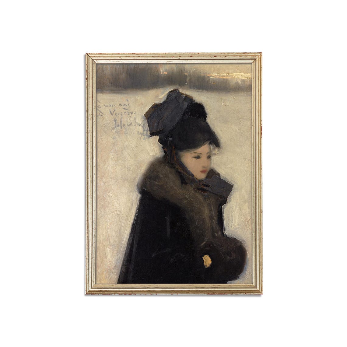 Elegant Woman in Black Furs and a Dramatic Plumed Hat Poster - Image 3