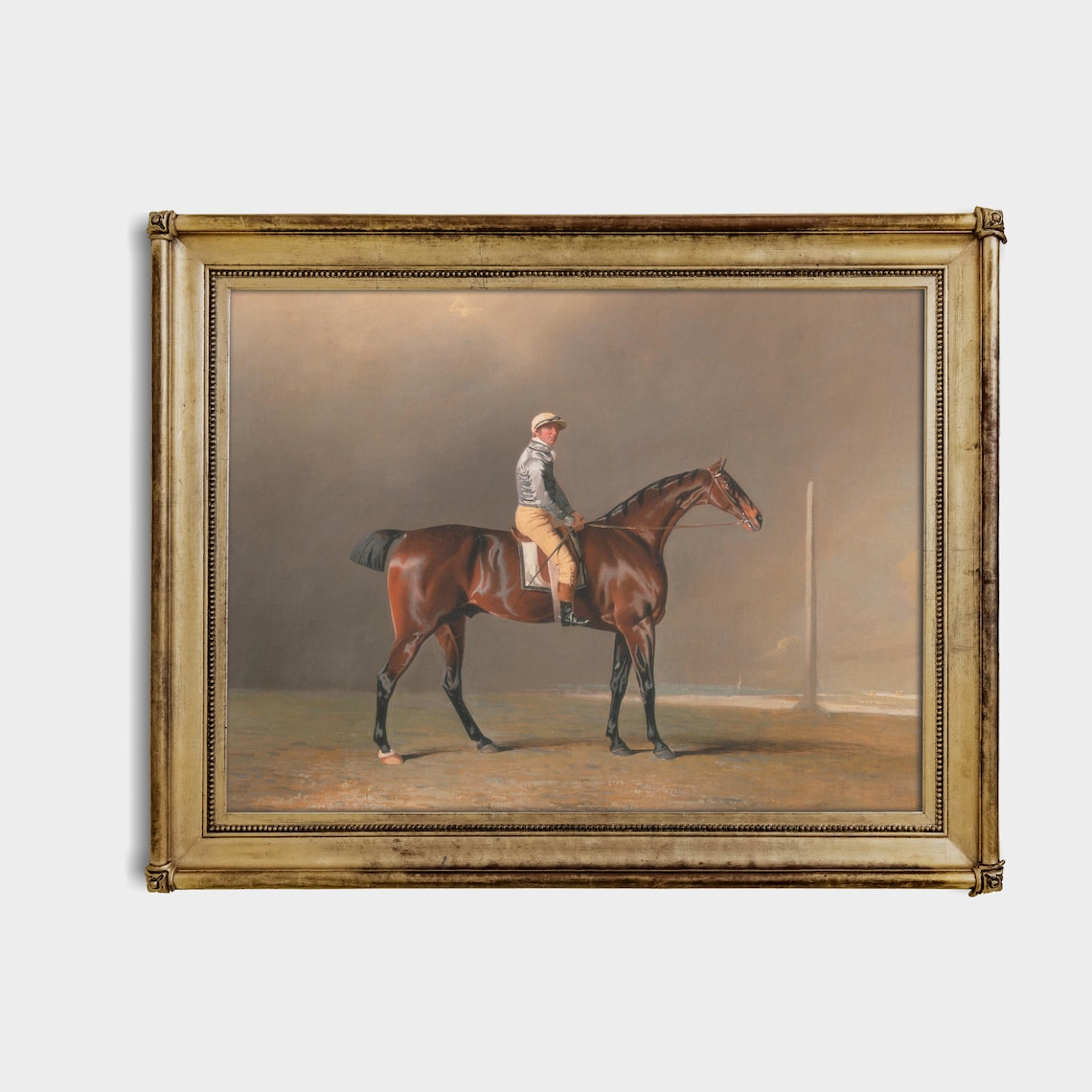 Jockey Up on a Bay Racehorse Antique Equestrian Portrait Poster - Image 4