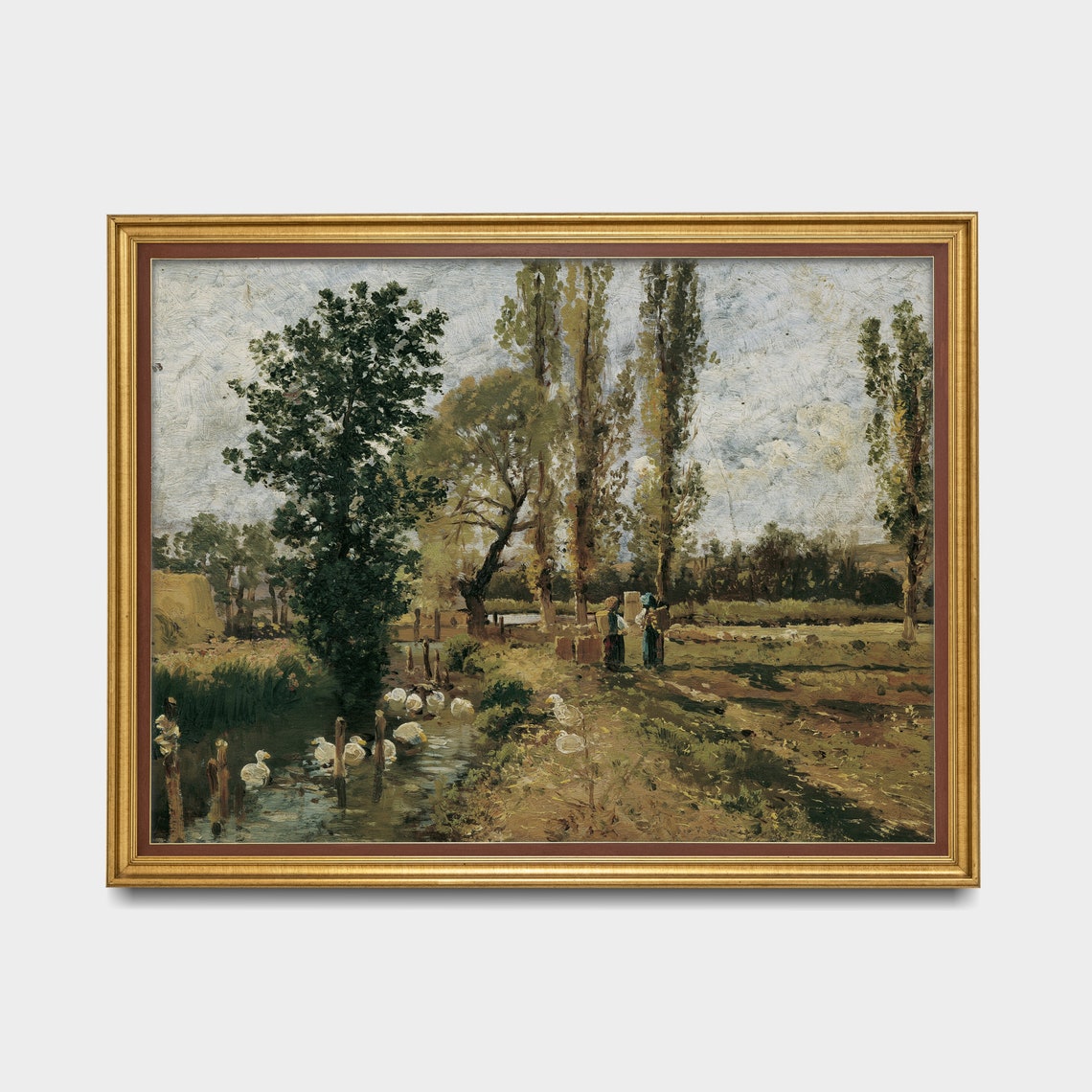 Ducks on Pond Washerwomen Poplar Trees Rustic French Farm Scene Poster - Image 4