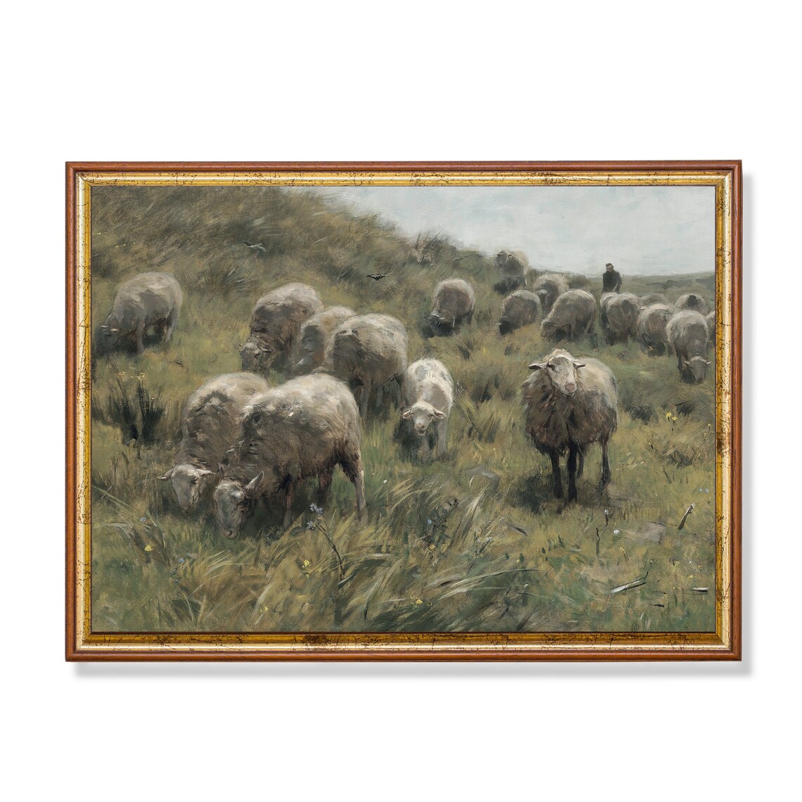 Vintage Sheep Landscape, Rustic Farm Field Art Print