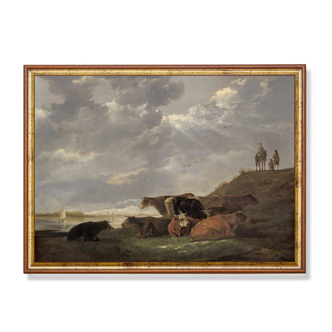 Cattle Resting By A River Under Dramatic Clouds Dutch Style Poster