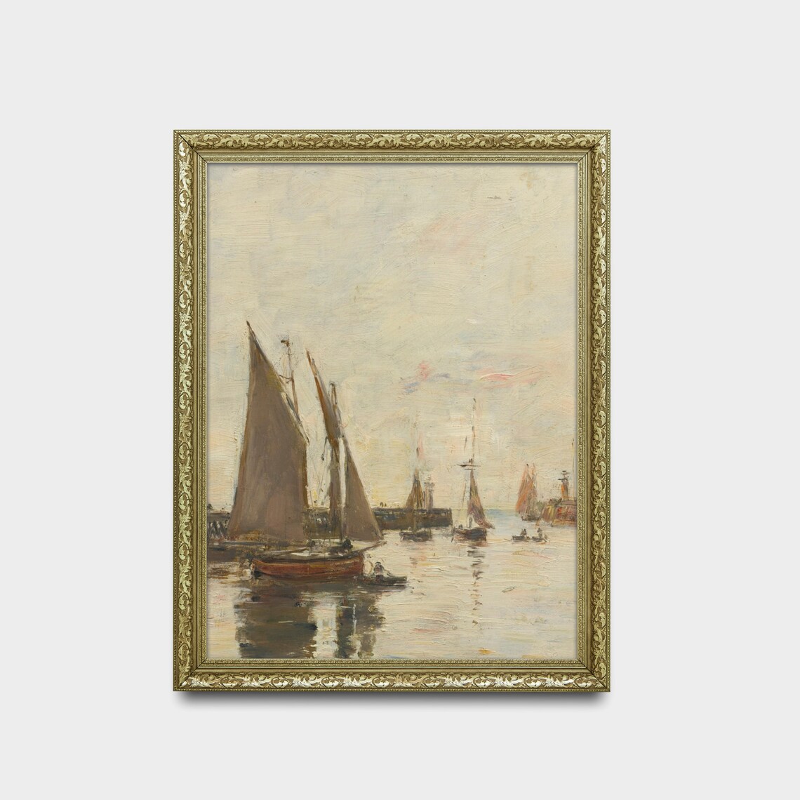 Sailboats Anchored in Quiet Harbor at Dawn Vintage Seascape Poster - Image 2