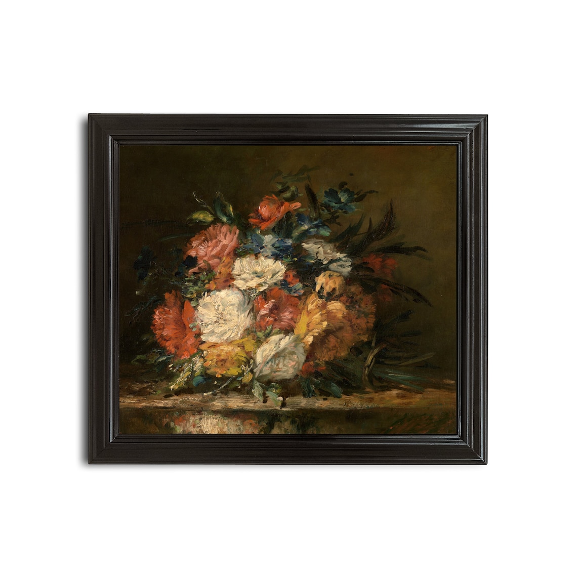 Moody Bouquet of Red and White Flowers on a Stone Ledge Wall Art - Image 2