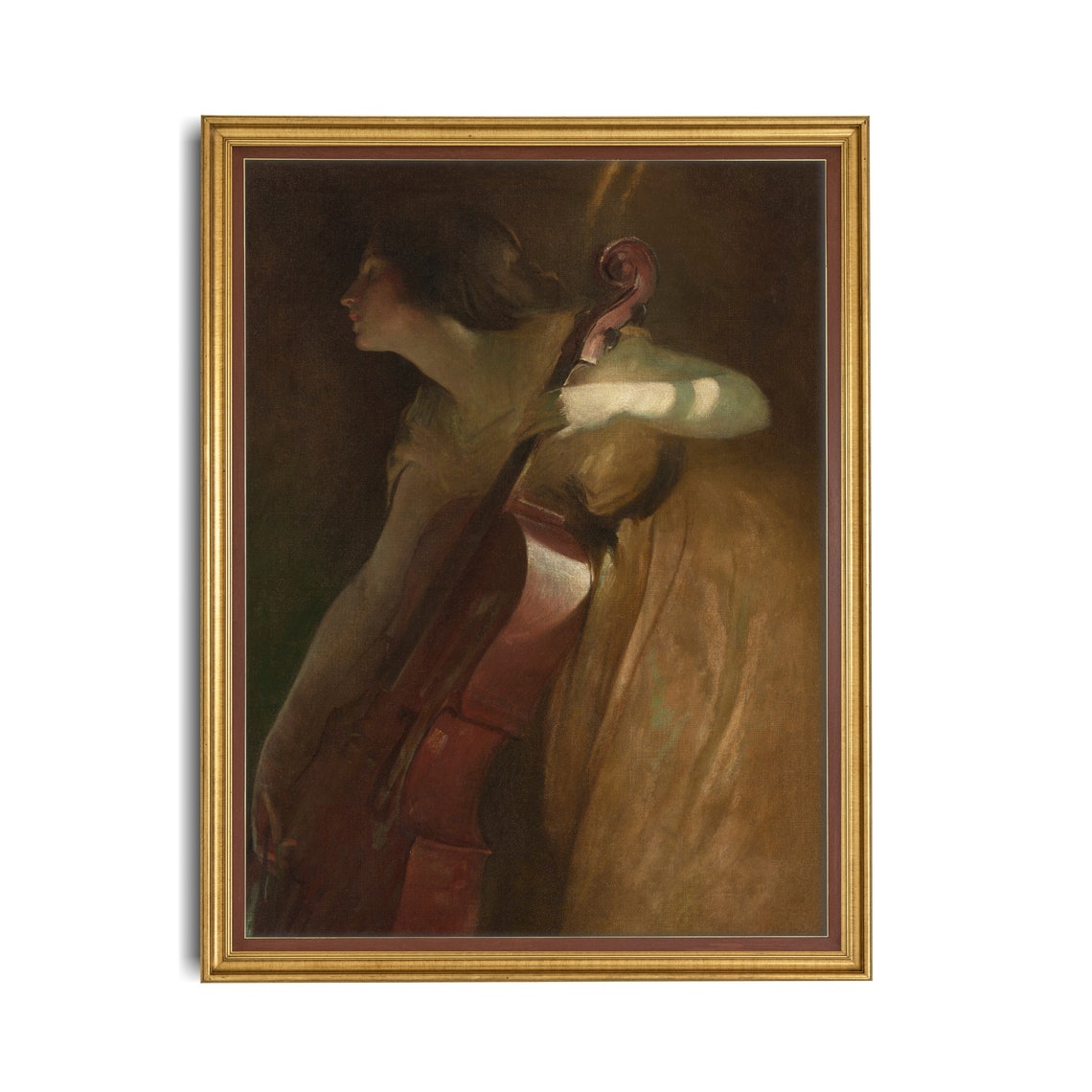 Printed And Shipped Vintage Portrait Painting Woman Playing Music Instrument Antique Art Print Moody Rustic Art Female Portrait - Image 4
