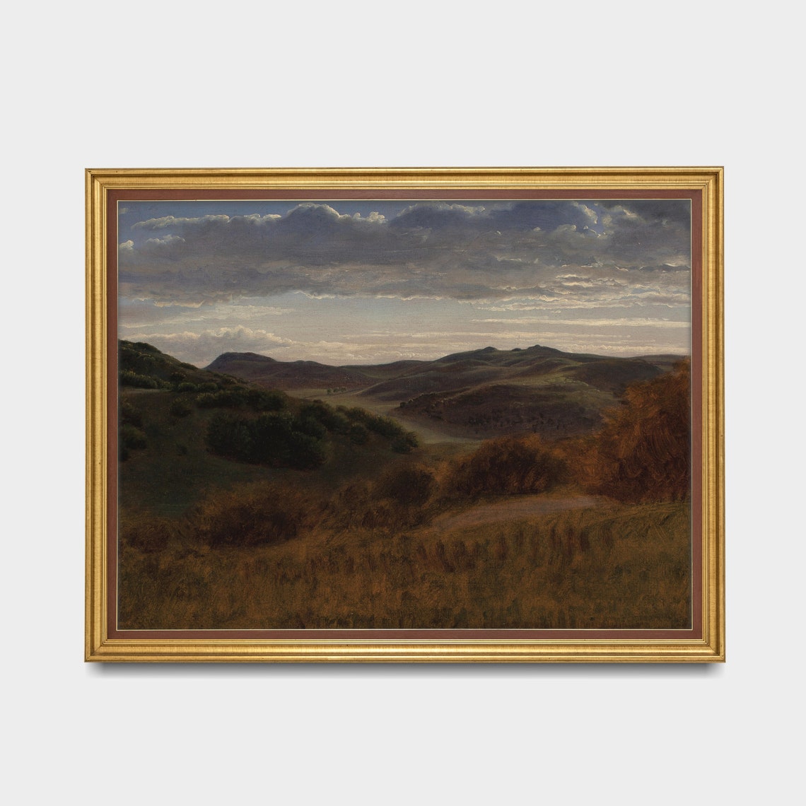 Rolling Hills Under Dramatic Clouds Vintage Landscape Poster - Image 2