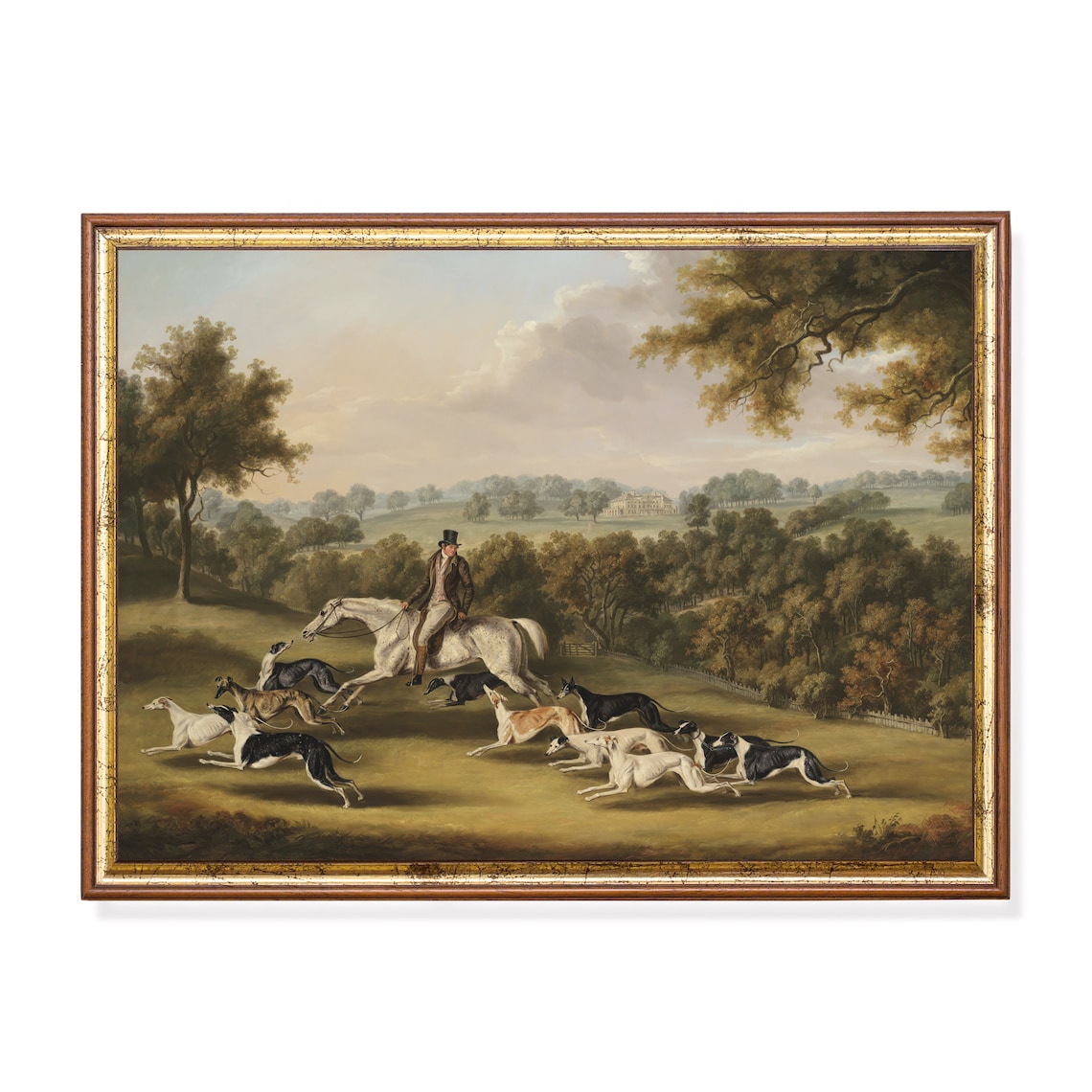 Vintage Horse and Greyhounds Art Print, Equestrian