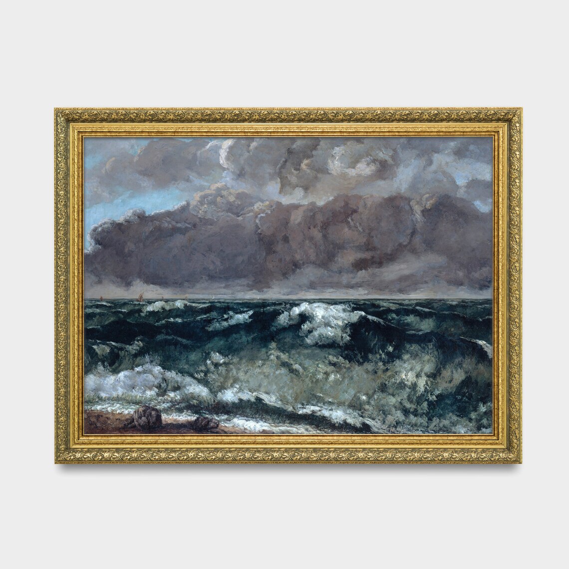 Dramatic Stormy Sea Waves Vintage Seascape Painting Art Poster - Image 2