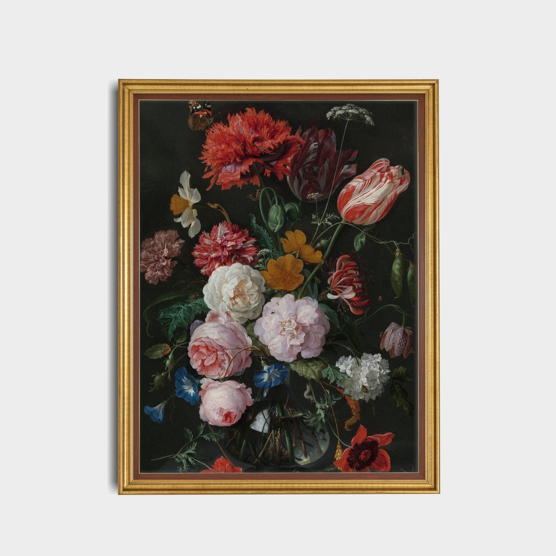 Dutch Master Mixed Flower Bouquet with Butterfly Vintage Poster - Image 3