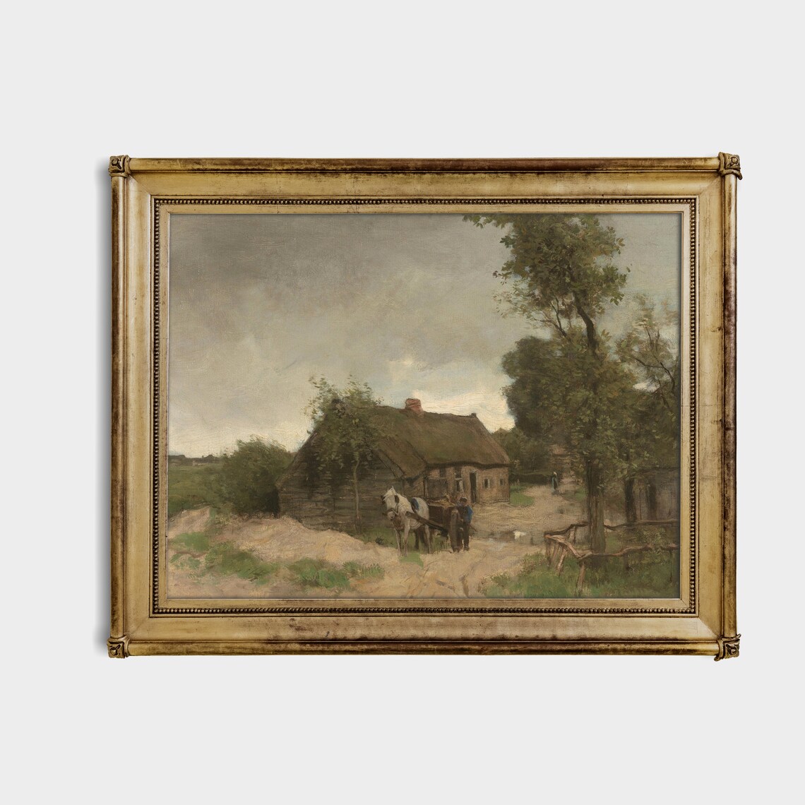 Thatched Cottage with Horse-Drawn Cart on Country Lane Vintage Poster - Image 3