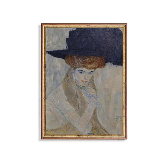 Print And Ship Vintage Portrait Painting Antique Woman Portrait Moody Rustic Print 18th Century Fine Art Woman With Hat