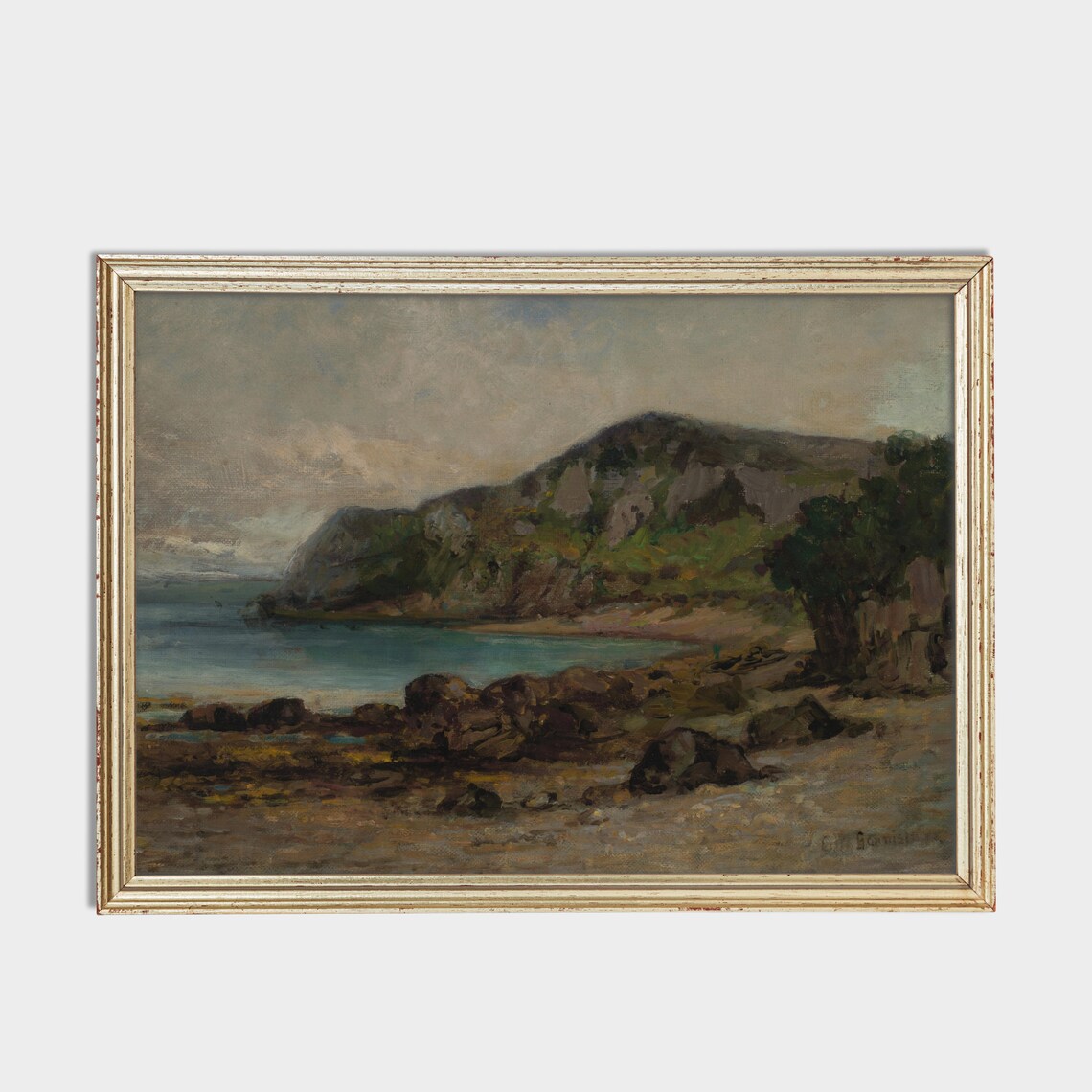 Rocky Cove and Headland Coastal Scene Vintage Seascape Oil Poster - Image 2