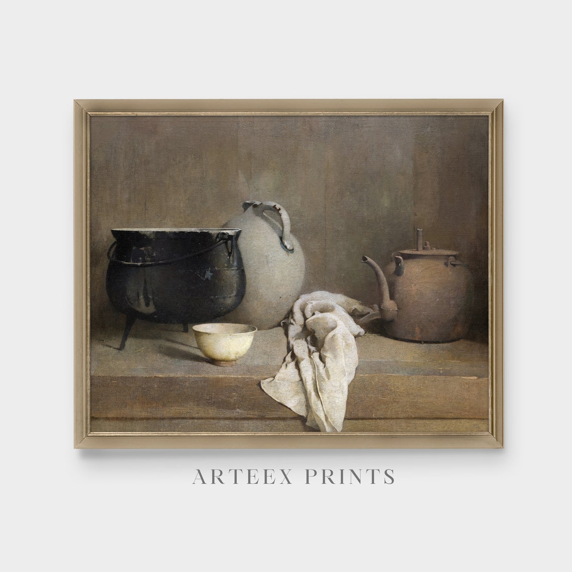 Rustic Kitchen Still Life with Cauldron and Kettle Vintage Poster - Image 5