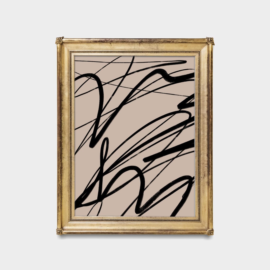 Gestural Black Brushstroke Abstract on Warm Taupe Modern Poster - Image 5