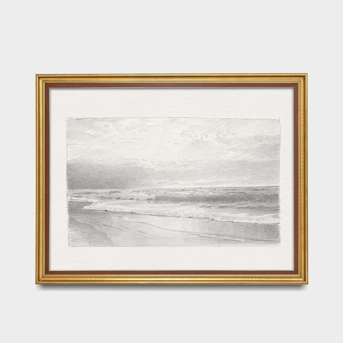 Ocean Waves Sketch Graphite Beach Minimalist Vintage Drawing Poster - Image 3