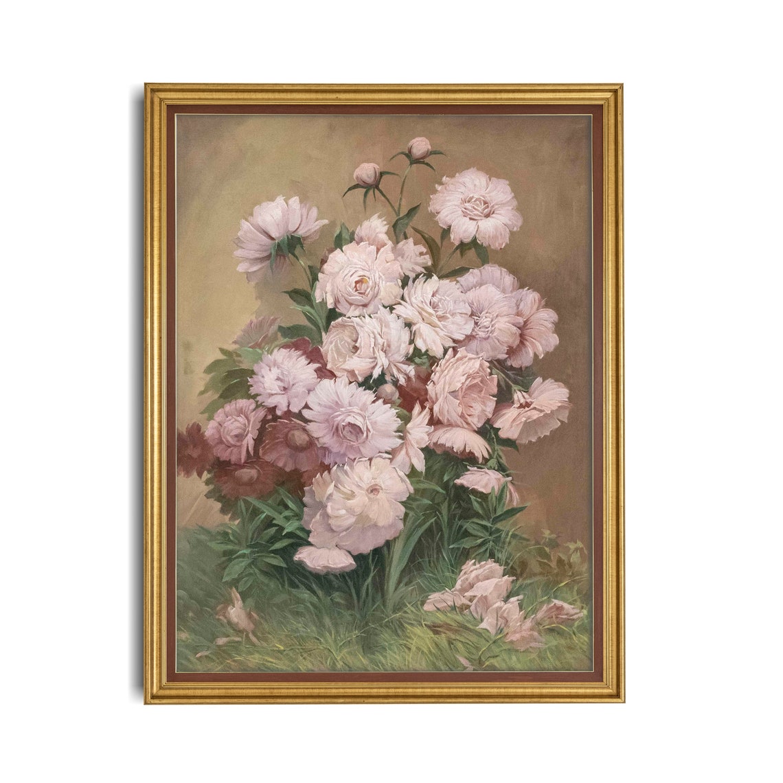 Blush Pink Peonies Blooming Antique Floral Oil Painting Poster - Image 4