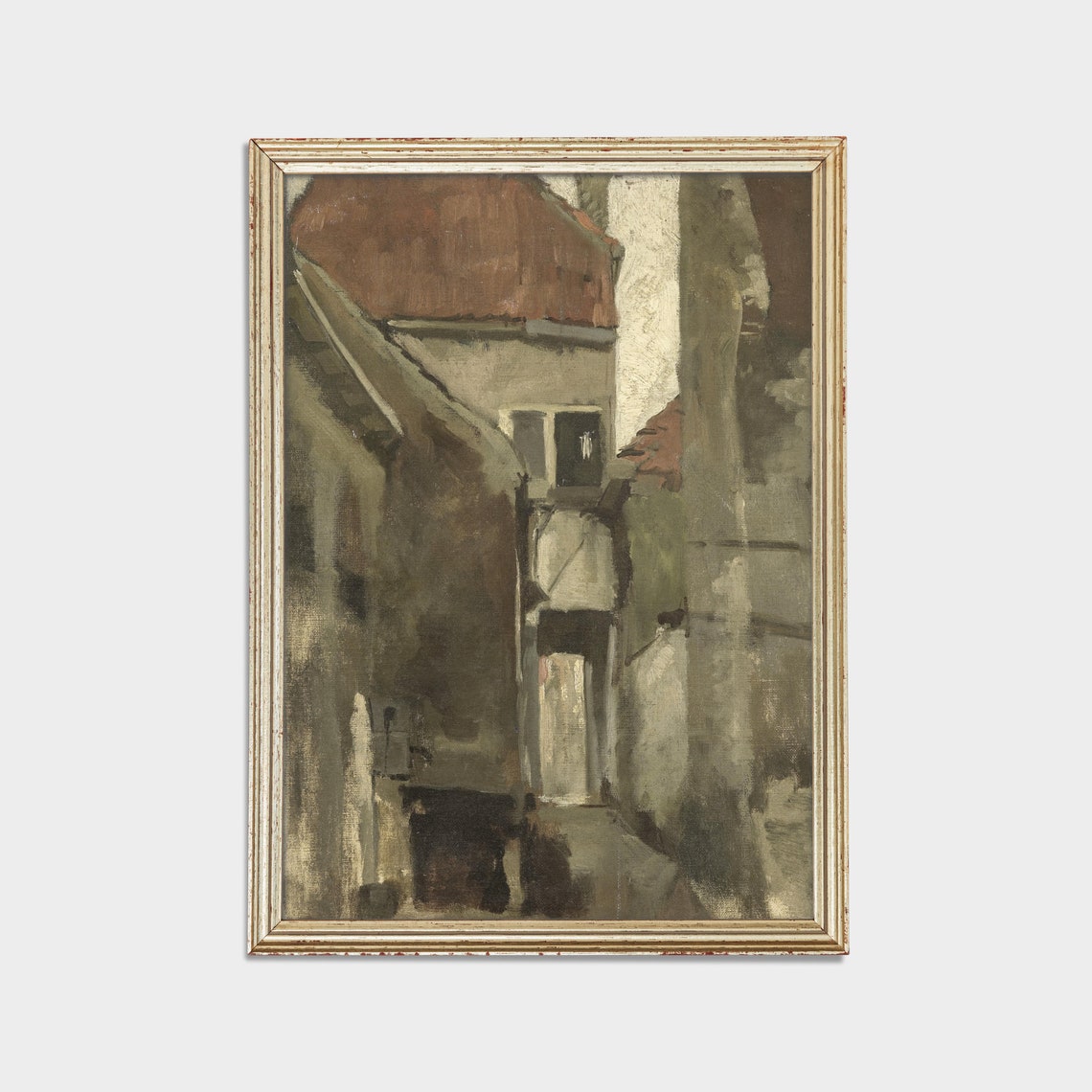 Old Red Rooftops Narrow Alley Muted Sketch Vintage Architecture Print - Image 2