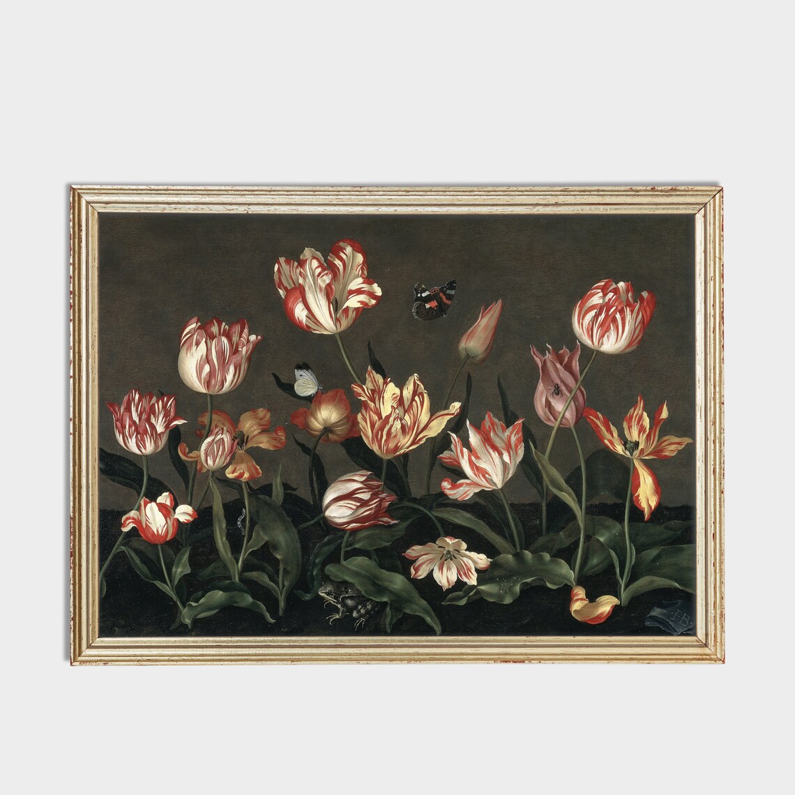 Parrot Tulips With Butterflies Dutch Floral Still Life Painting Poster - Image 2