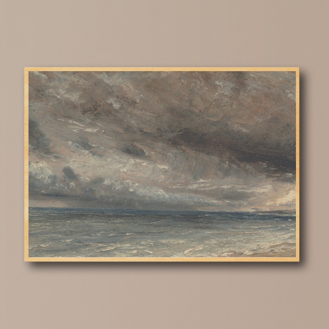Moody Stormy Seascape Dark Clouds Gray Ocean Vintage Painting Poster - Image 3