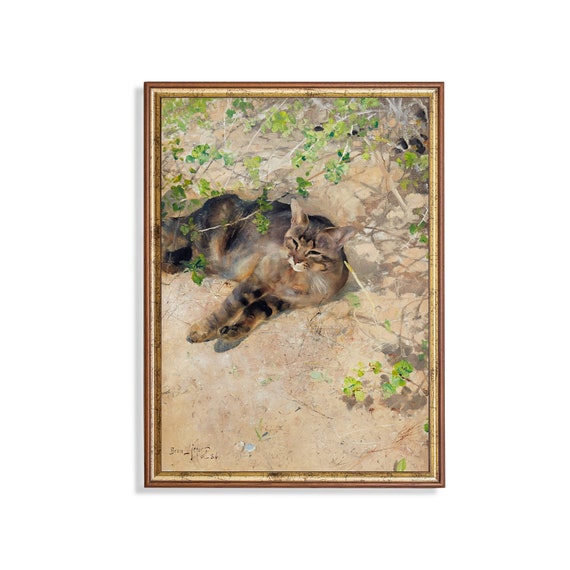 Printed And Shipped Vintage Cat Painting Antique Animal Print Moody Rustic Art Farmhouse Decor Cat Lover Gift Physical Prints