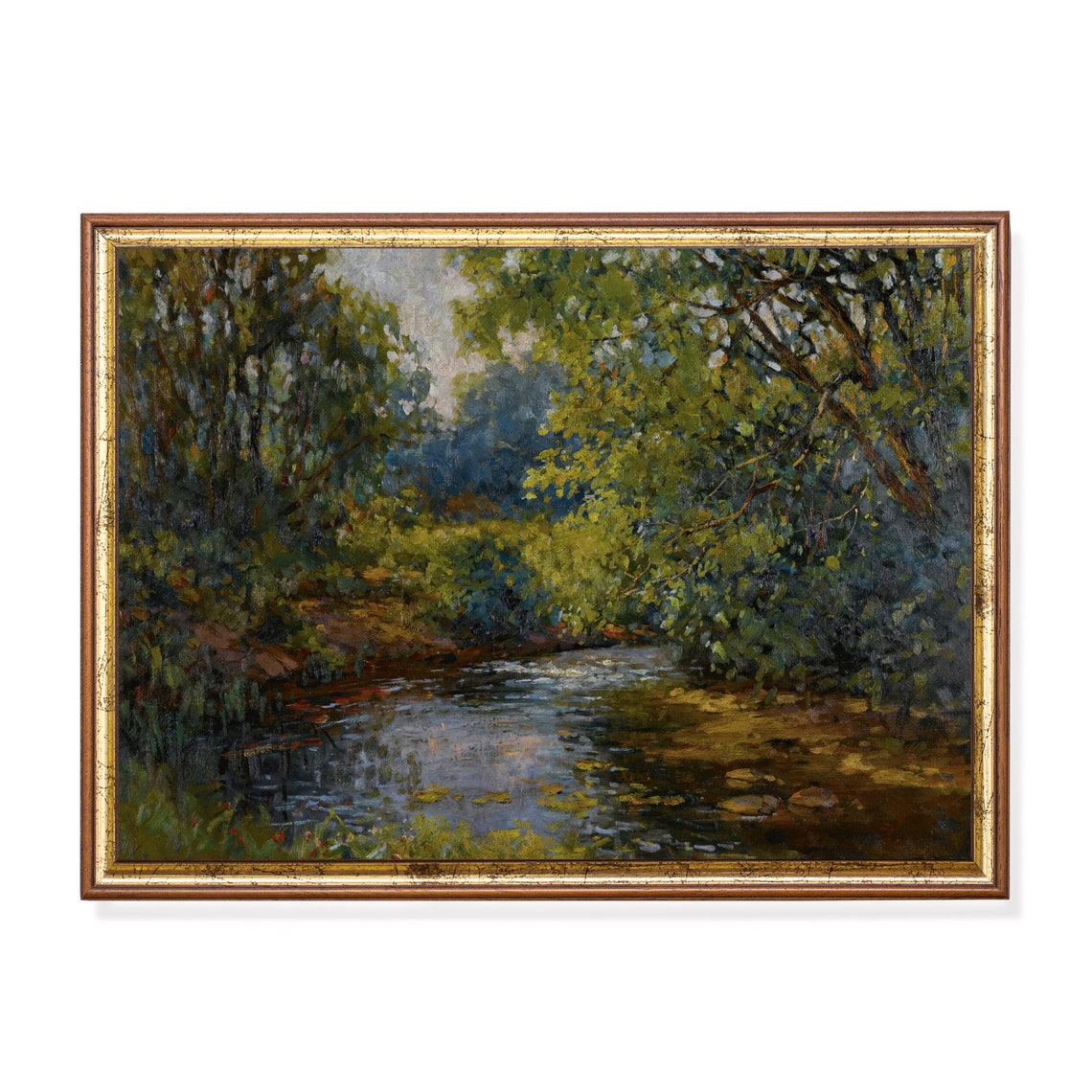 Printed And Shipped Vintage Landscape Print Nature Art Retro Wall Decor Rustic Home Country Cottage Stream Side Moody Prints