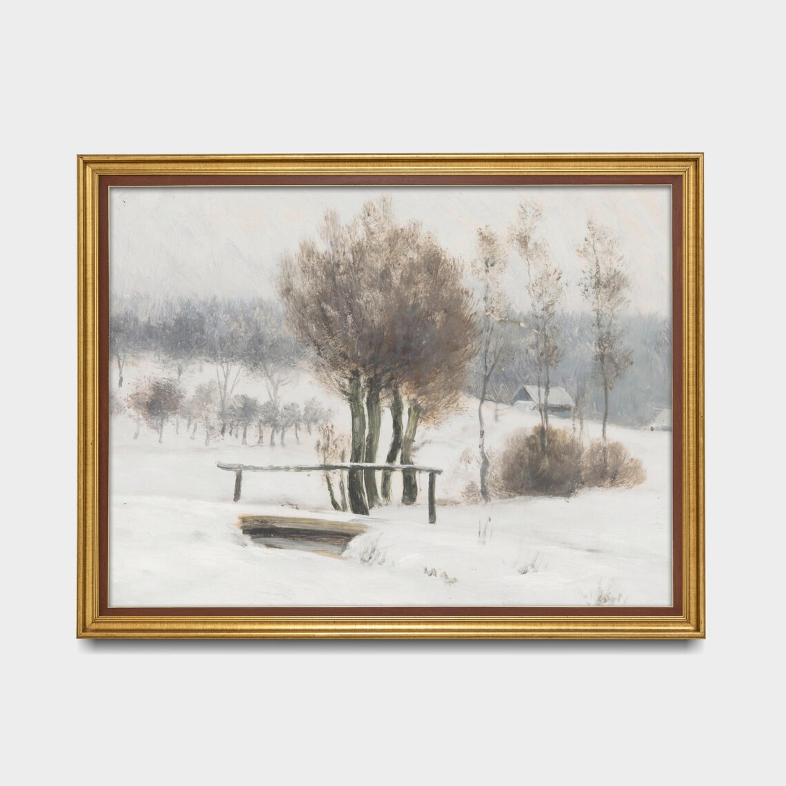 Rustic Wooden Footbridge Over a Quiet Snowy Winter Stream Poster - Image 3
