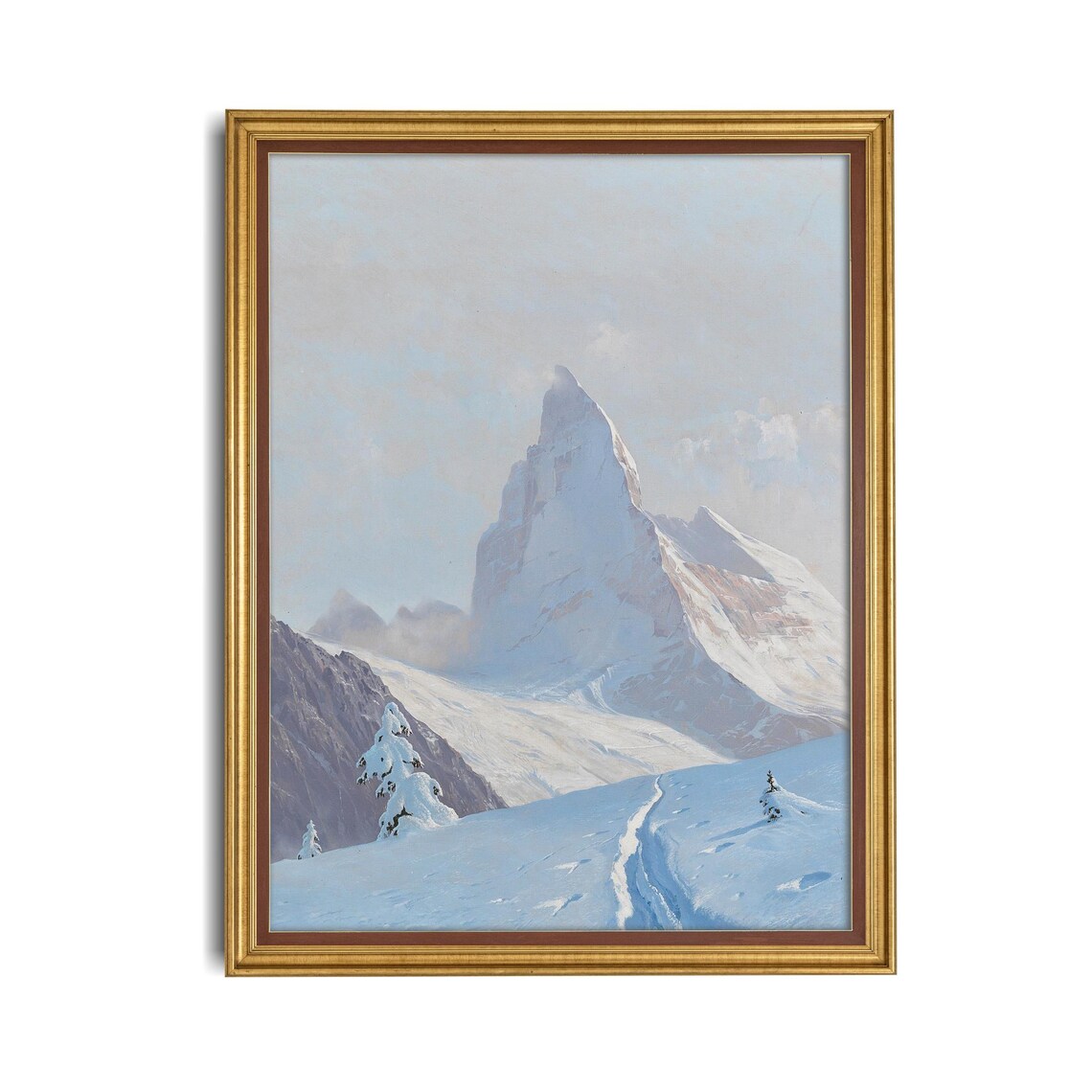 Majestic Snow-Covered Alpine Peak Vintage Winter Mountain Poster - Image 4