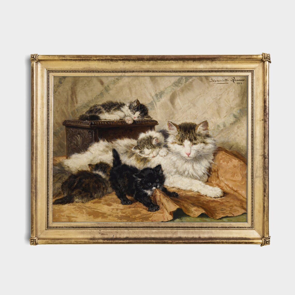 Vintage Cats Painting, Antique Animal Print, Farmhouse Decor - Image 2