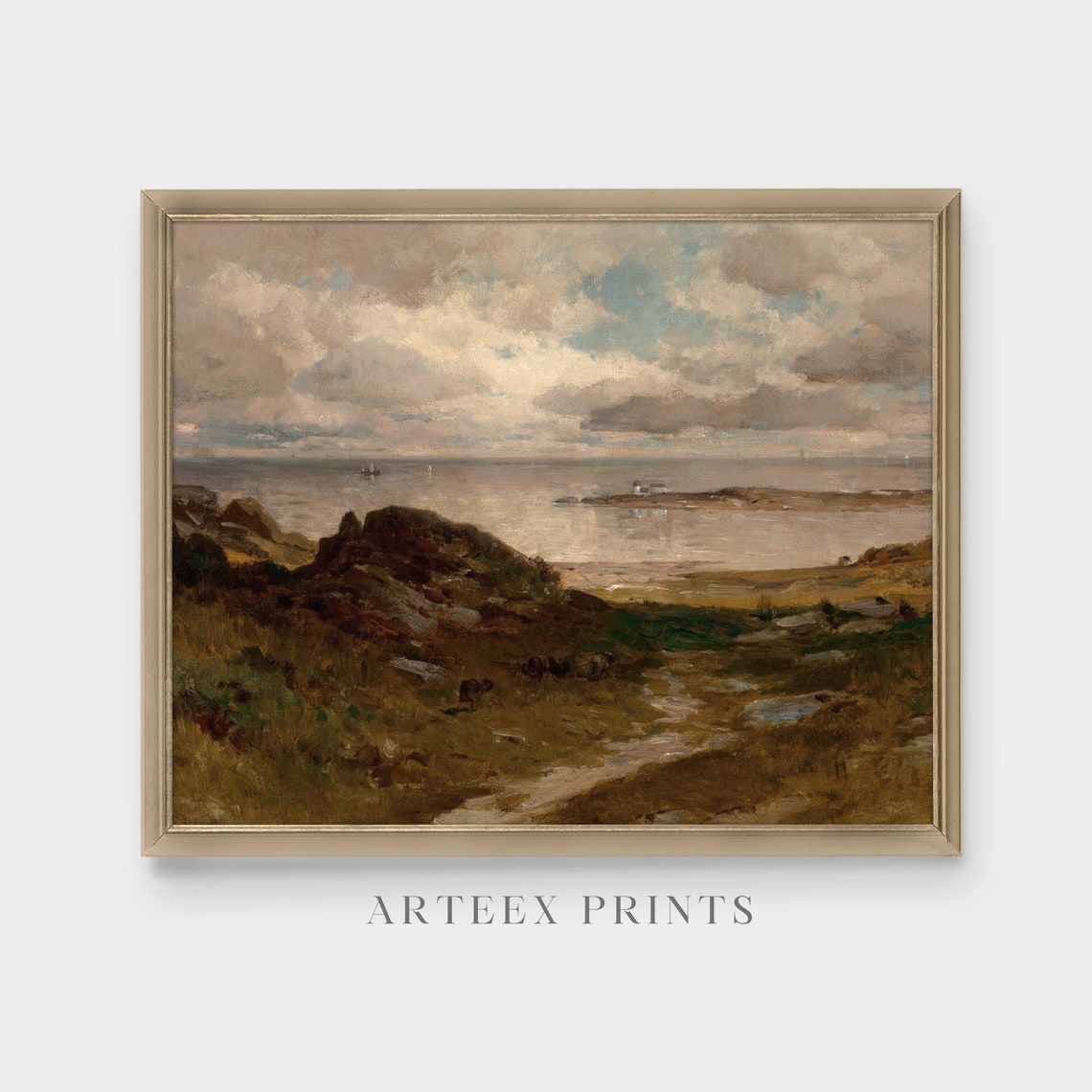 Rocky Coastline Bay Under Cloudy Sky Vintage Marine Landscape Poster - Image 5