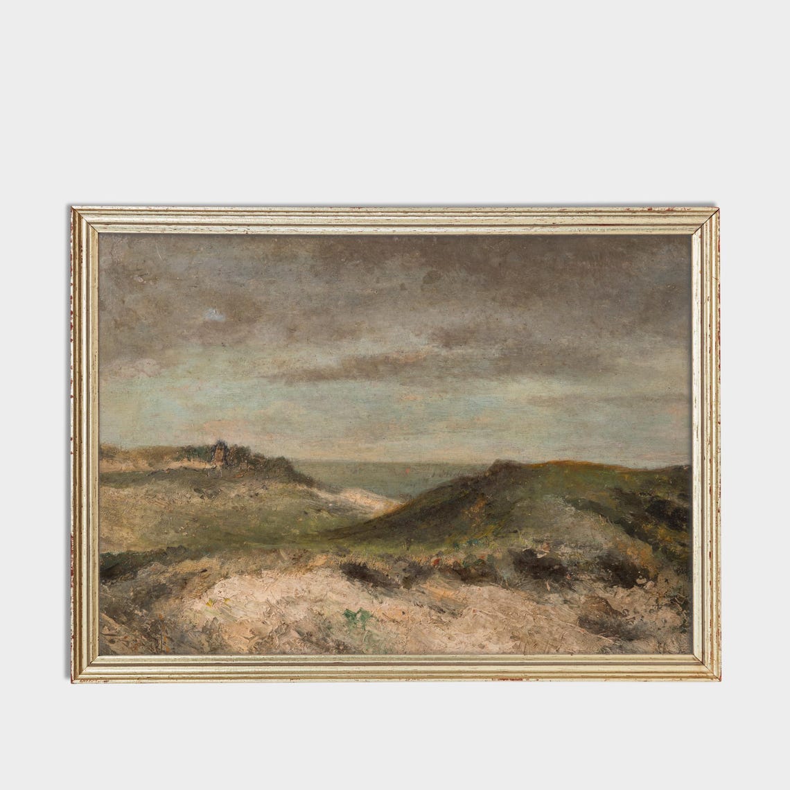 Coastal Dunes Under Grey Sky Vintage Seascape Painting Poster - Image 3