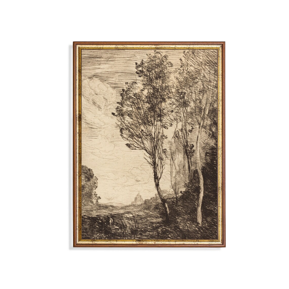 Landscape Sketch Print, Vintage Rustic Country Decor