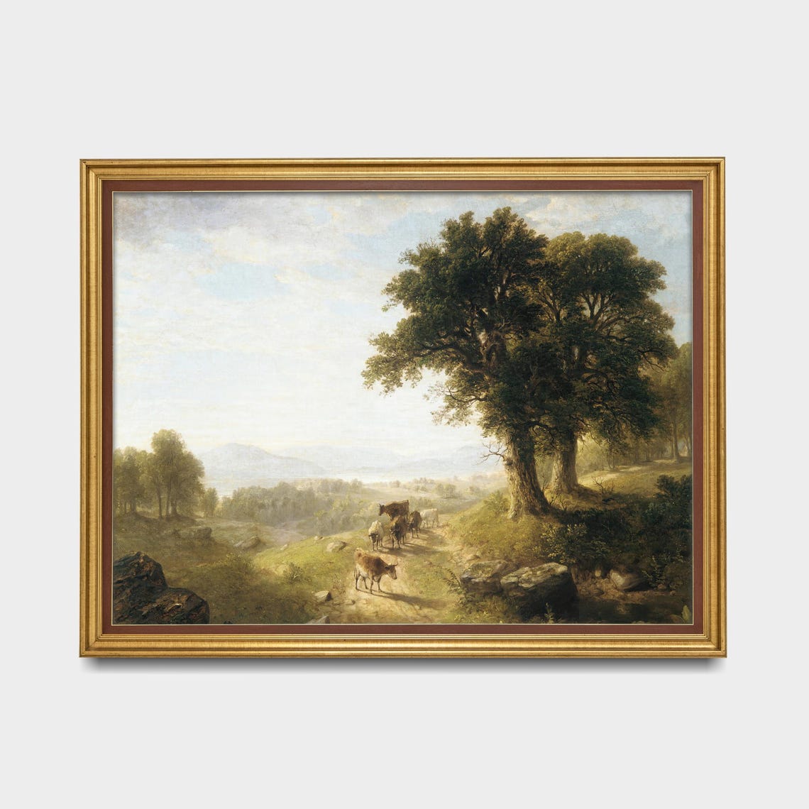 Cattle on a Mountain Path under Ancient Oaks Landscape Poster - Image 5