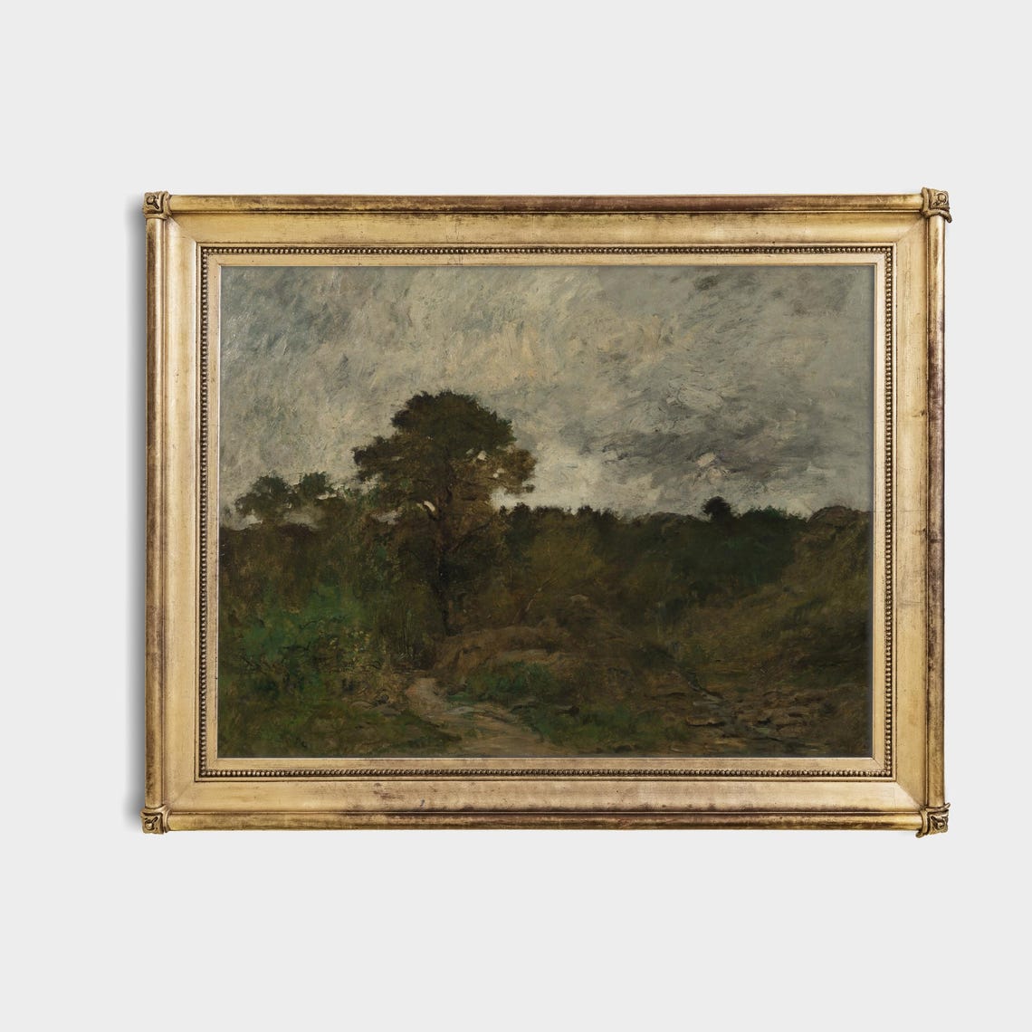 Dark Moody Forest Landscape Beneath an Overcast Gray Sky Poster - Image 4