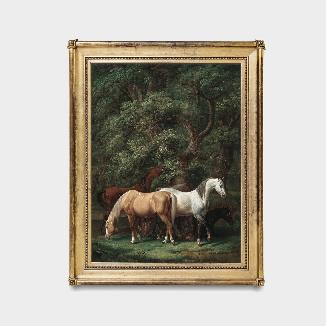 Horses Resting in a Dark Woodland Vertical Equestrian Poster - Image 4