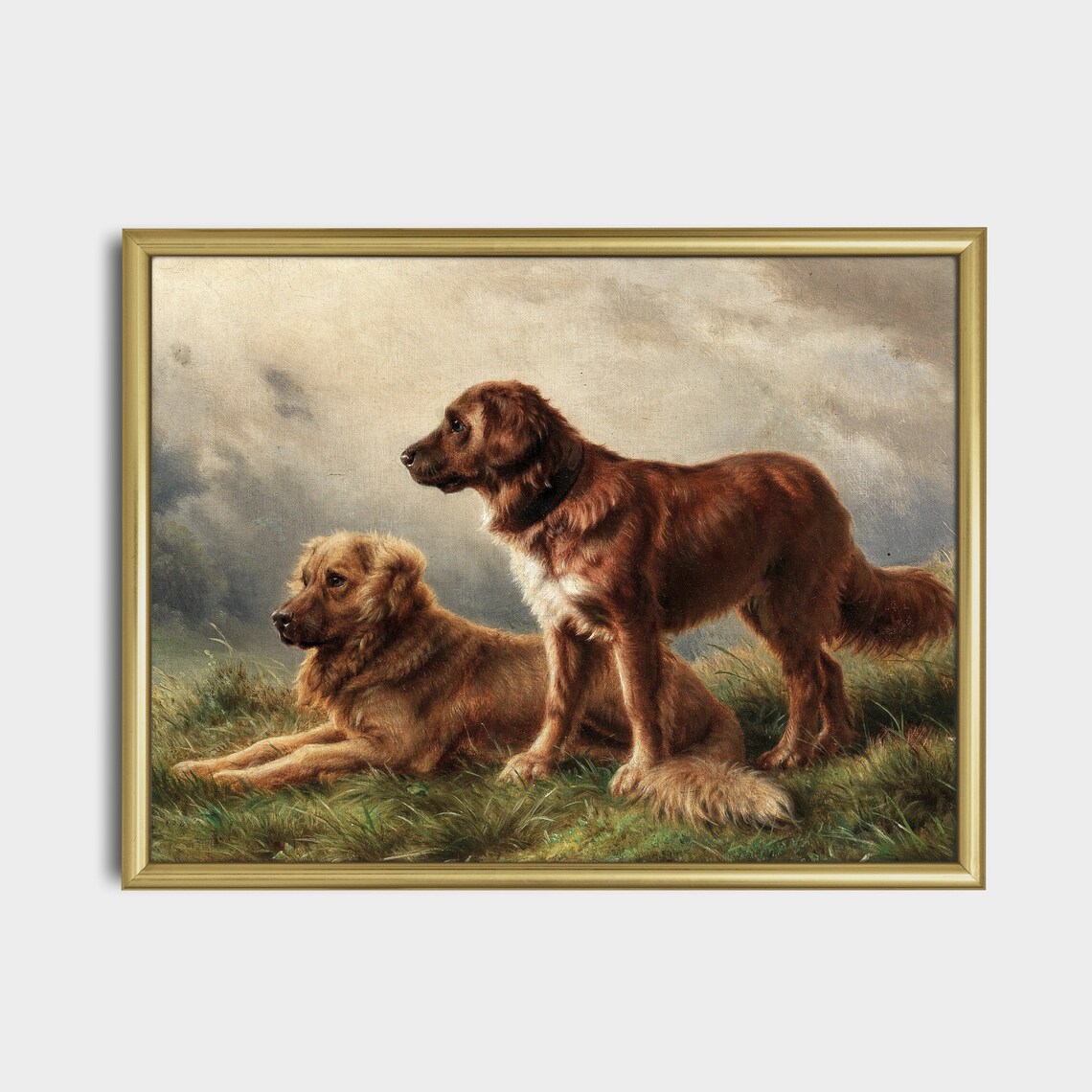 Two Retriever Dogs In Field Vintage Canine Oil Painting Rustic Poster - Image 4