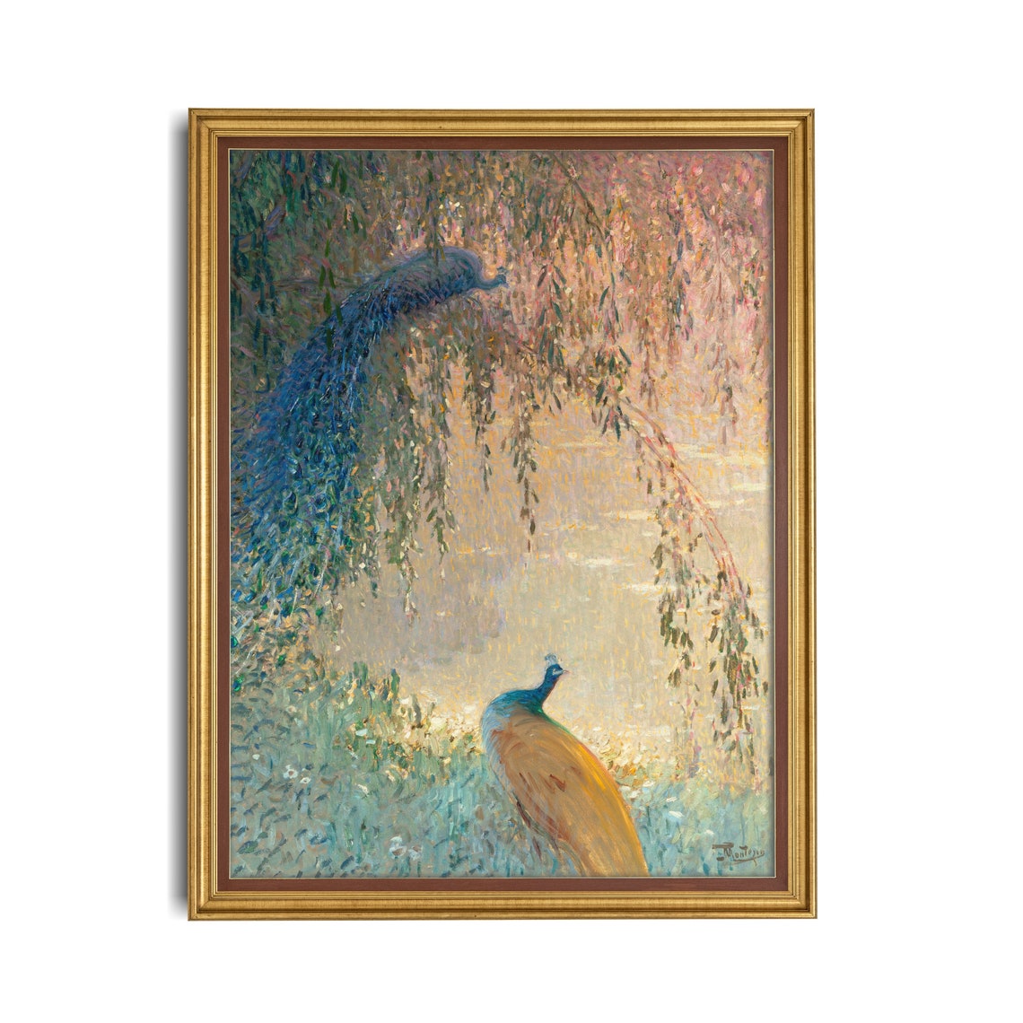 Peacock Under a Weeping Willow Golden Light Vintage Bird Poster - Image 3
