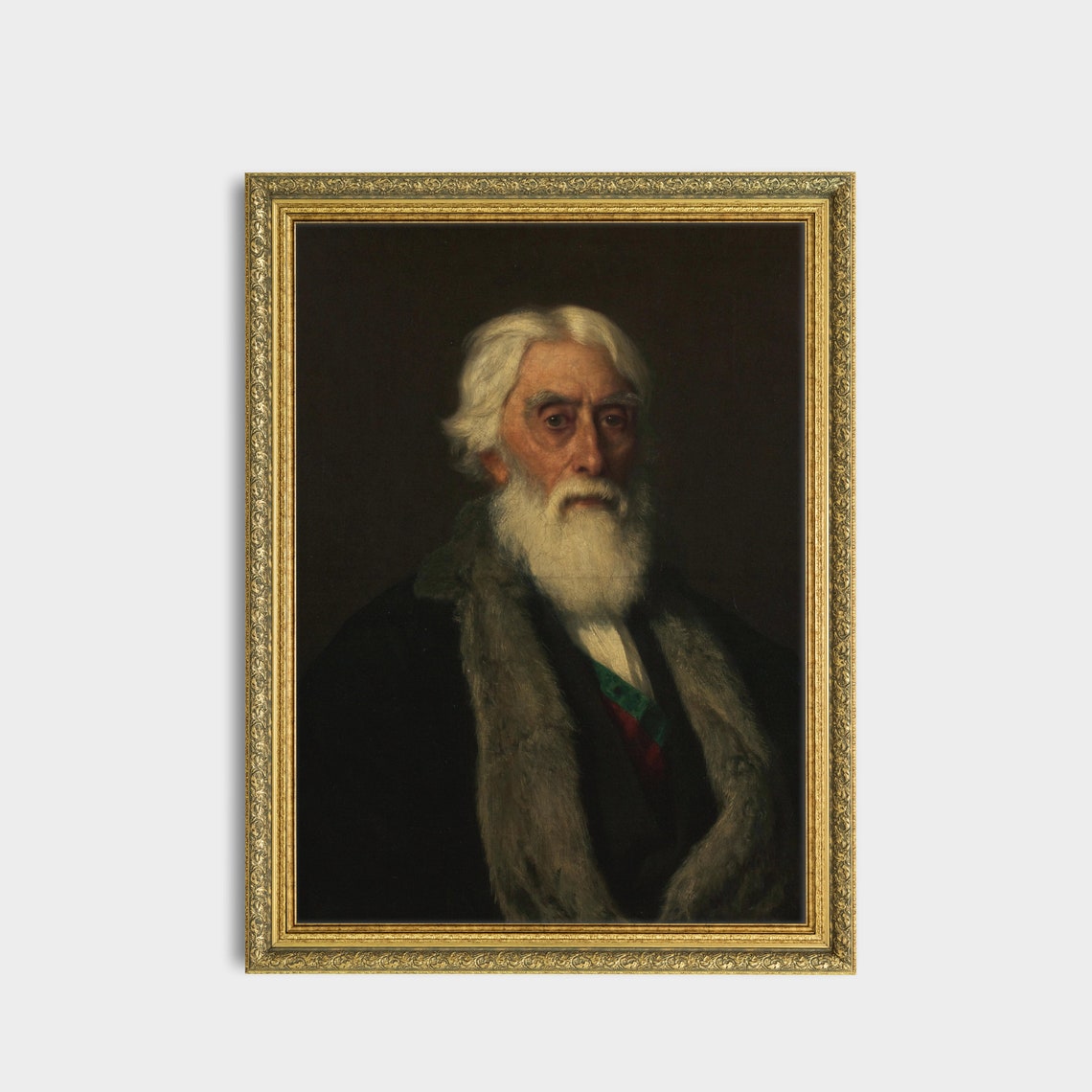 White Bearded Elder in a Fur Collar Dark Vintage Portrait Oil Poster - Image 3