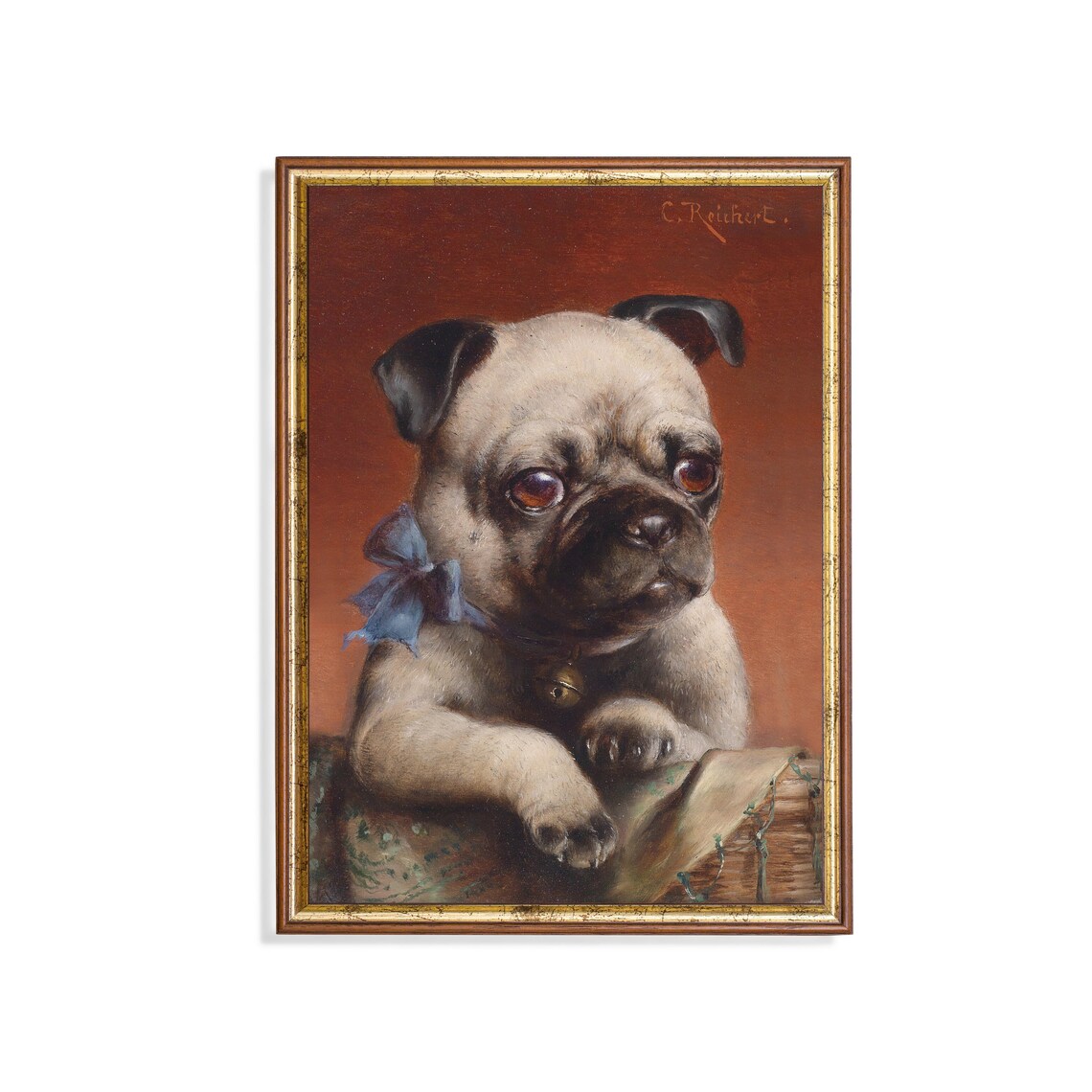 Vintage Dog Painting Antique Animal Print Moody Rustic Oil Painting Wall Art Pet Portrait Fine Art