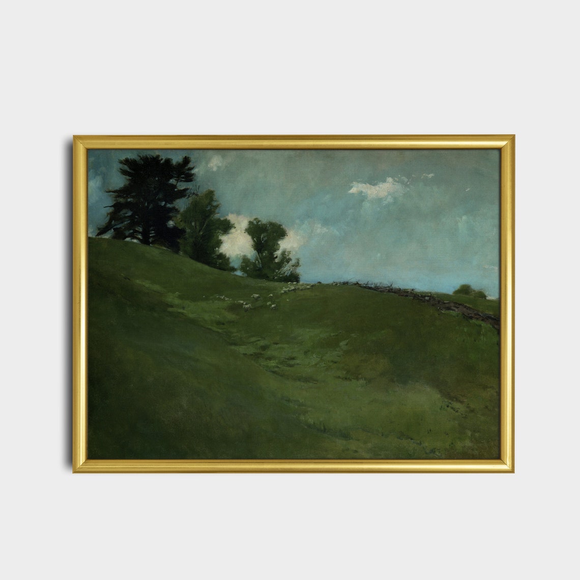 Moody Green Hillside Landscape Tonalist Country Painting Print - Image 2
