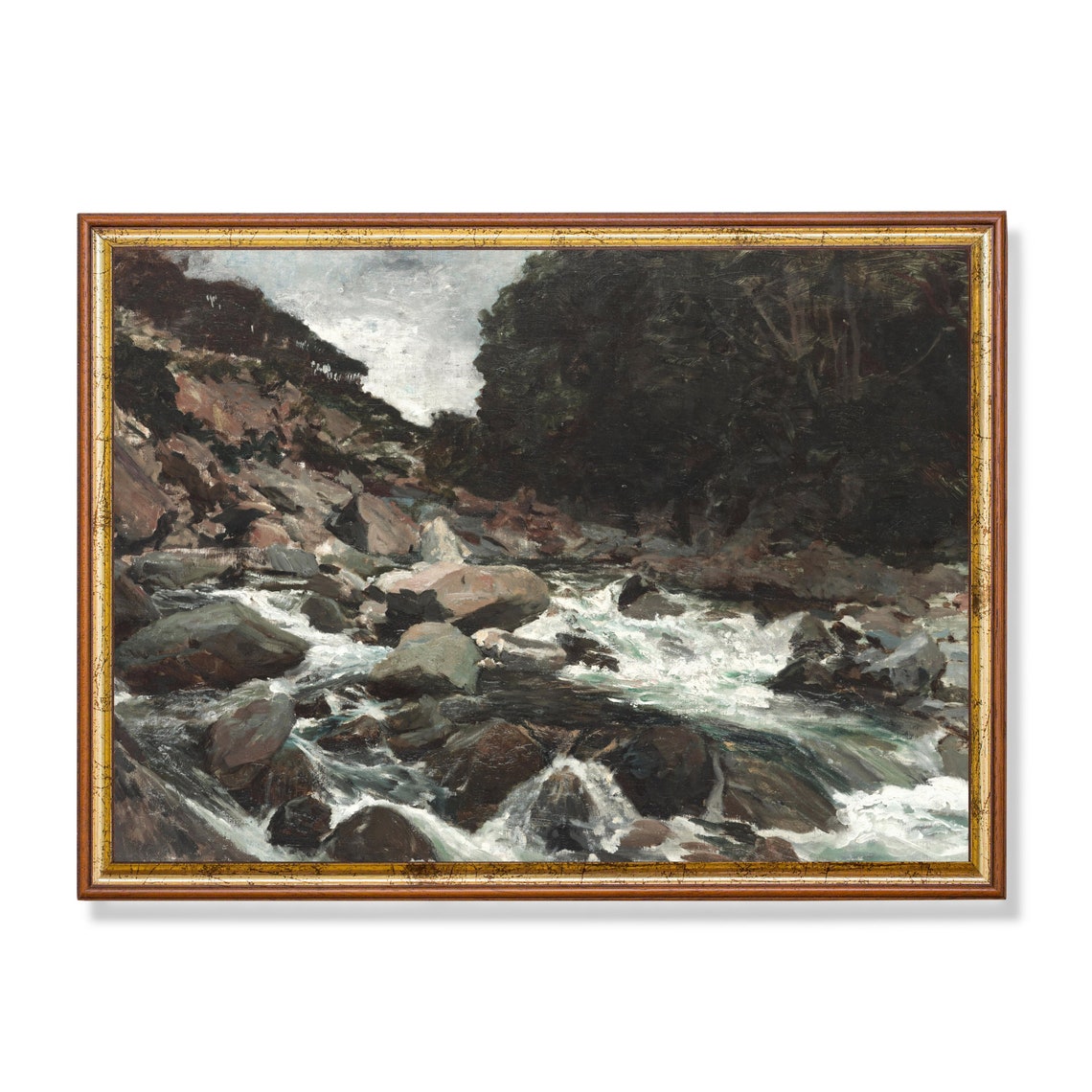 Dramatic Rocky Mountain Stream Vintage Oil Painting Wall Poster