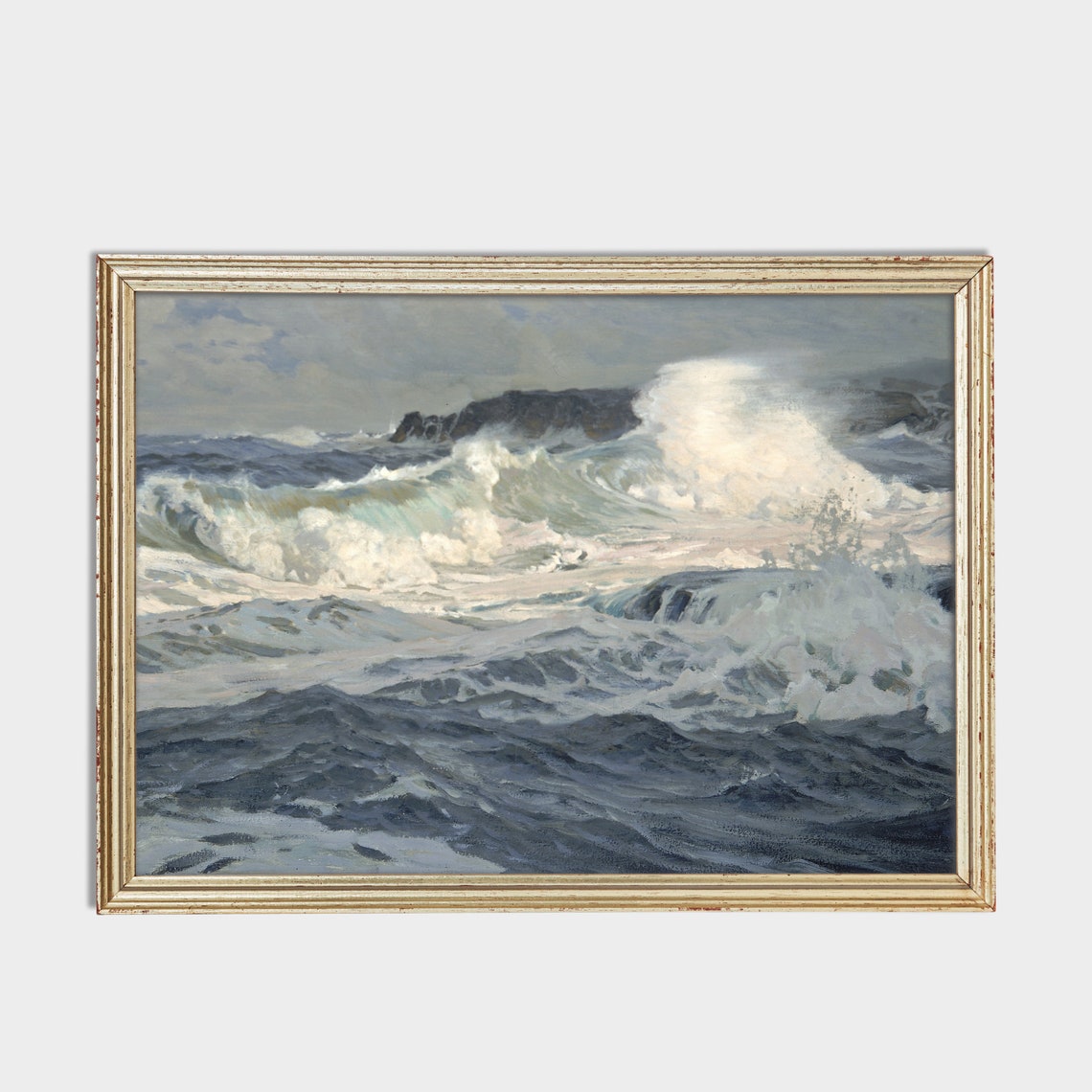 Crashing Ocean Waves Against a Rocky Headland Vintage Seascape Poster - Image 2