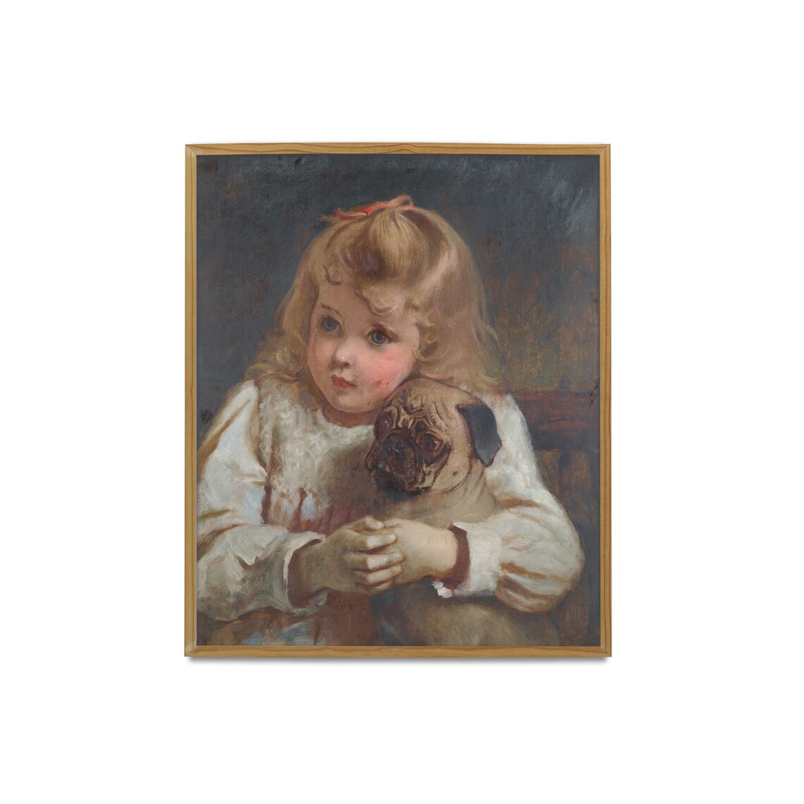 Mailed Print Vintage Dog And Young Girl Painting Antique Print Young Girl With Dog Printed And Shipped Classic Figurative Art - Image 2