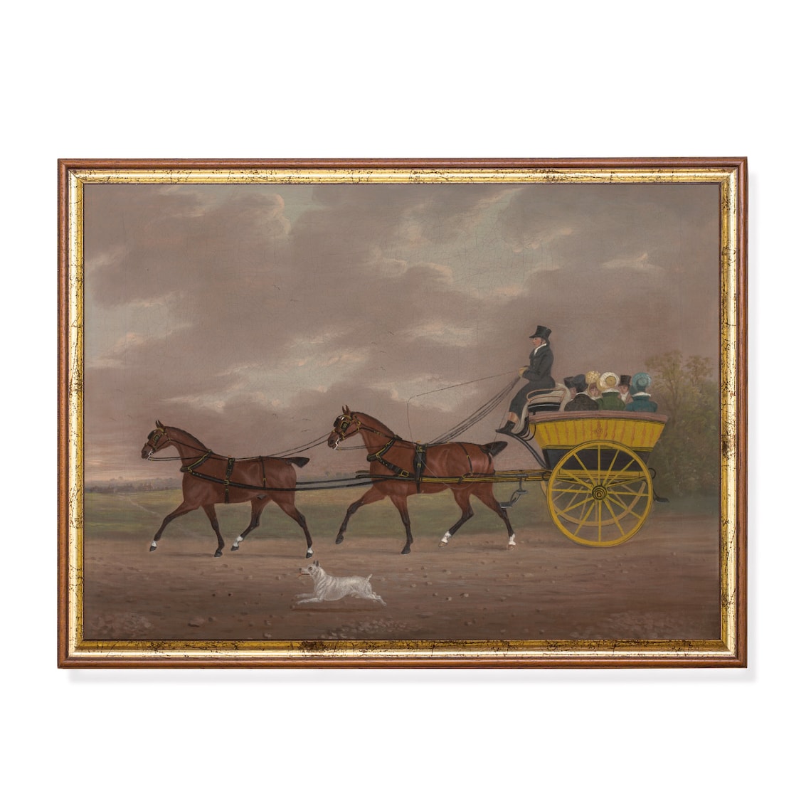 Yellow Carriage With a Pair of Bay Horses Vintage Driving Poster