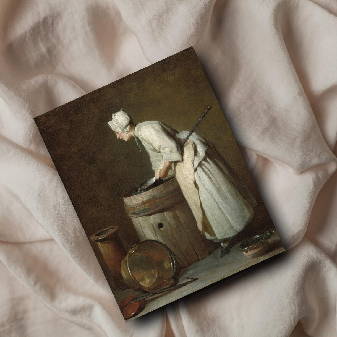 French Washerwoman Scrubbing At Wooden Tub Chardin Style Poster - Image 4