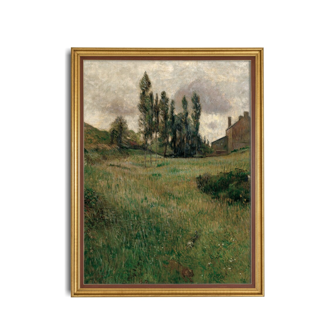 Poplar Trees and Farmhouse Meadow with Running Dogs Country Poster - Image 3