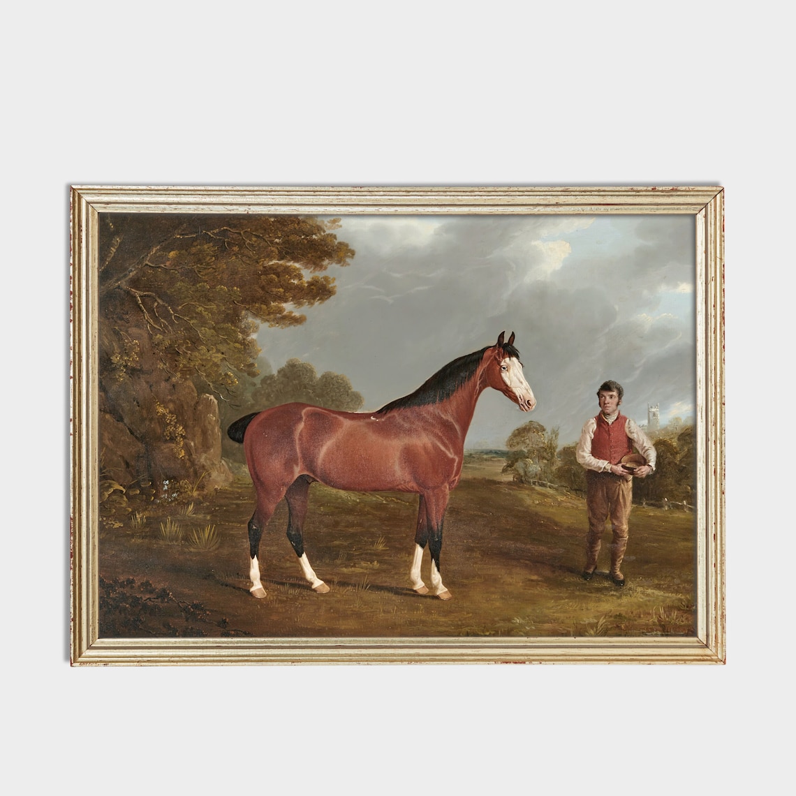 Chestnut Horse Held by a Groom Vintage Equestrian Portrait Poster - Image 2